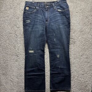Cinch Cooper Men's 36x32 (38x32Measure) Dark Mid‎ Distressed Bootcut Denim Jeans